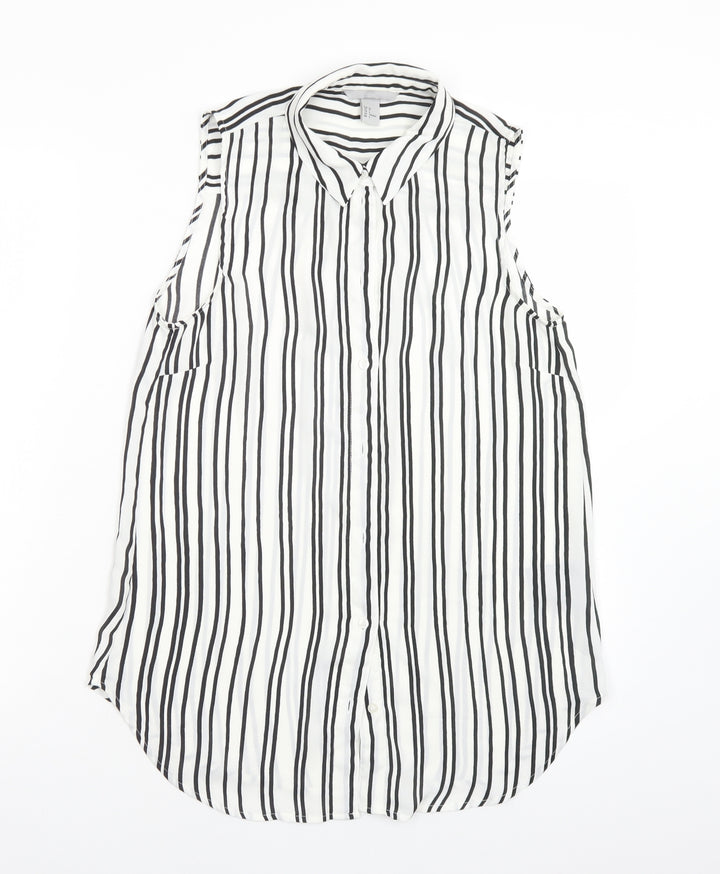 H&M Womens Multicoloured Striped Polyester Basic Blouse Size 8 Collared