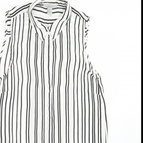 H&M Womens Multicoloured Striped Polyester Basic Blouse Size 8 Collared