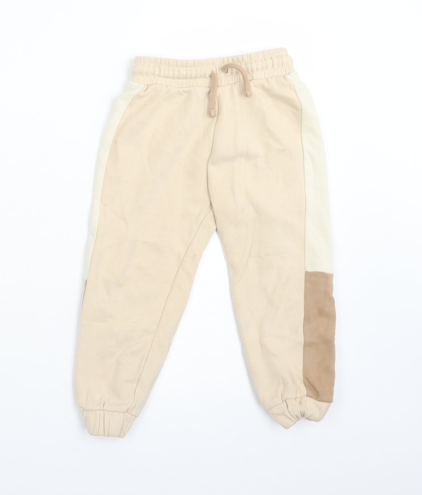 George Girls Beige Colourblock Cotton Jogger Trousers Size 2-3 Years  Regular