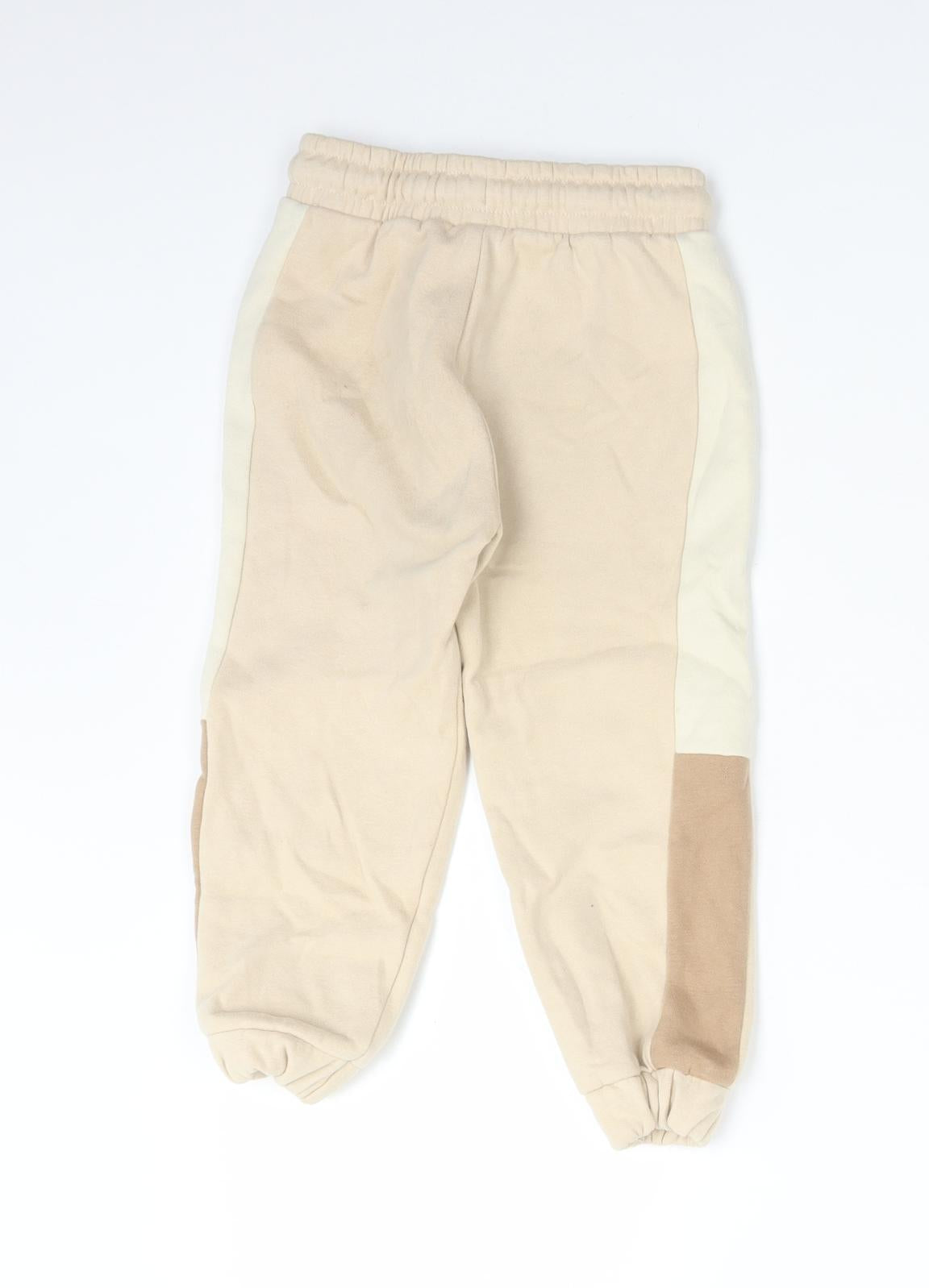 George Girls Beige Colourblock Cotton Jogger Trousers Size 2-3 Years  Regular