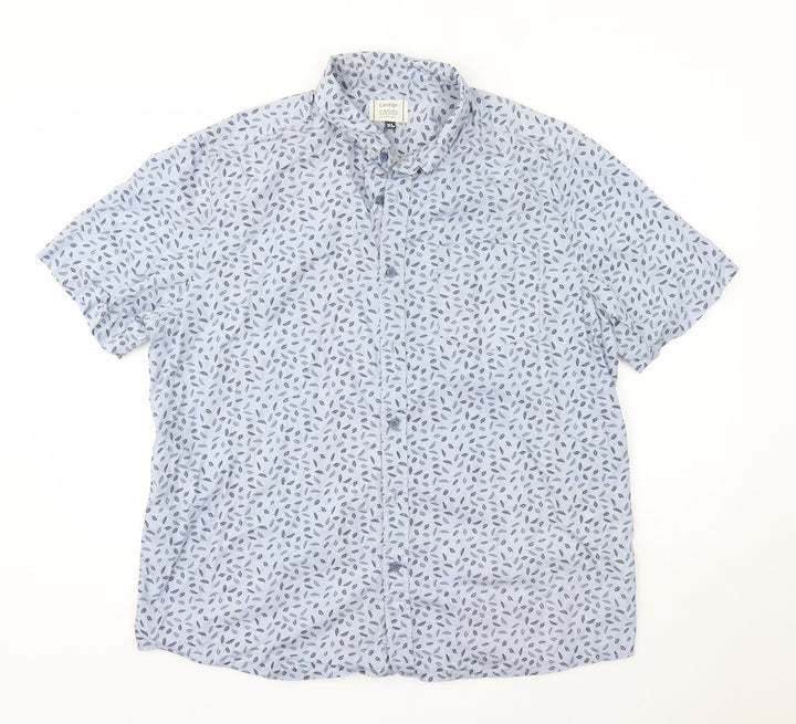 George Mens Blue Cotton Button-Up Size XL Collared