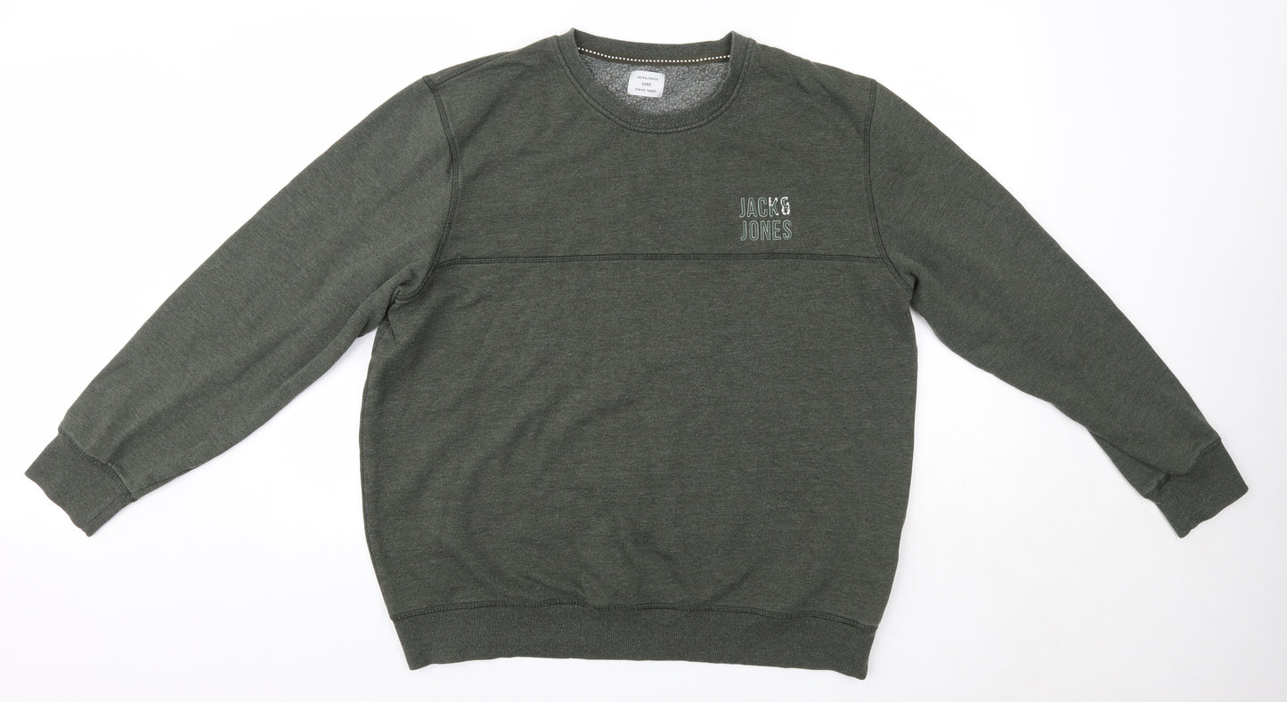 JACK & JONES Mens Green Round Neck  Cotton Pullover Jumper Size 2XL