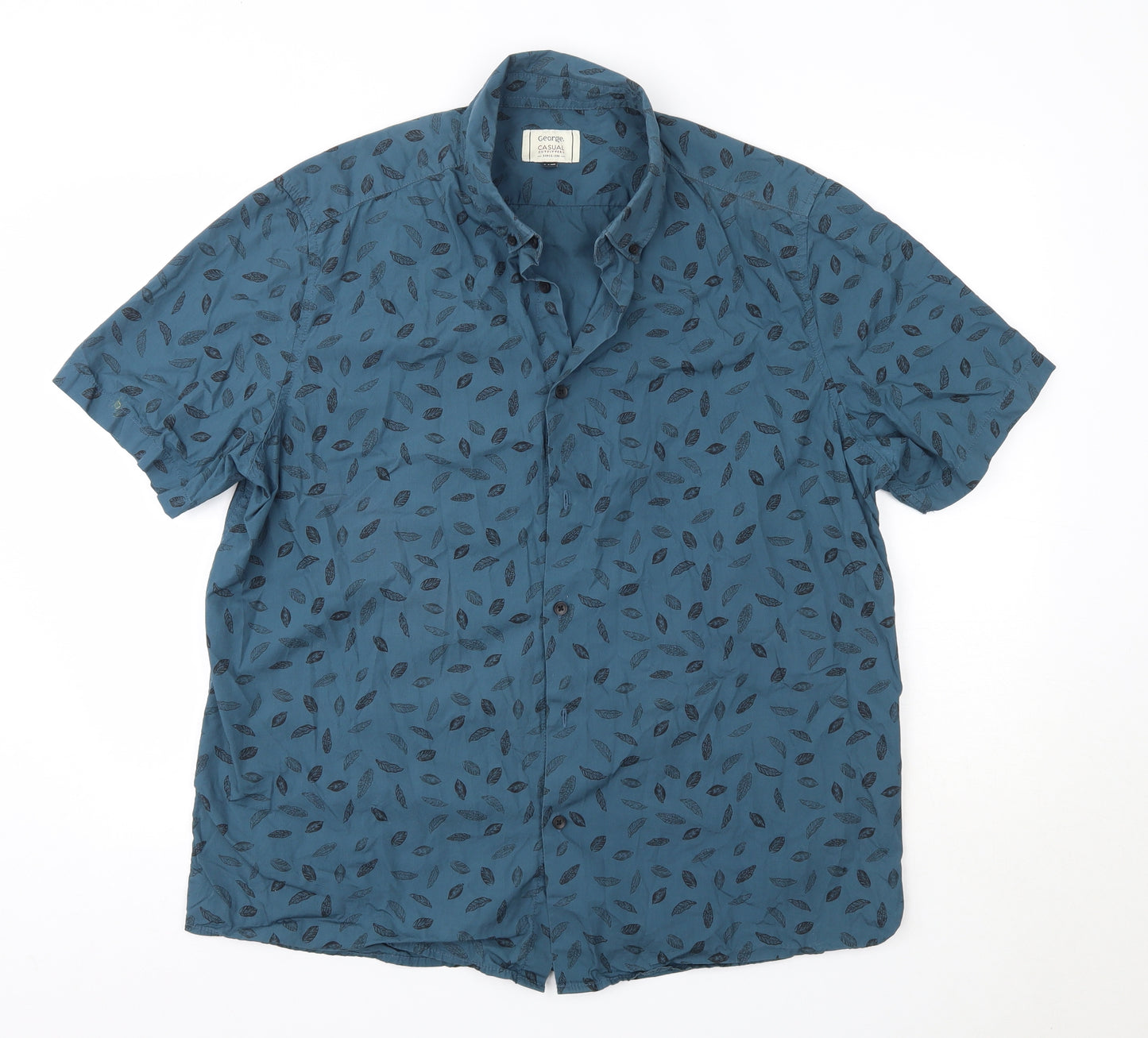 George Mens Blue  Cotton  Button-Up Size XL Collared