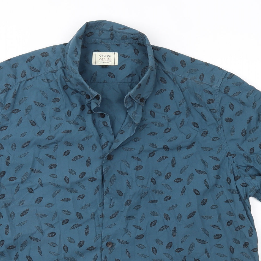 George Mens Blue  Cotton  Button-Up Size XL Collared
