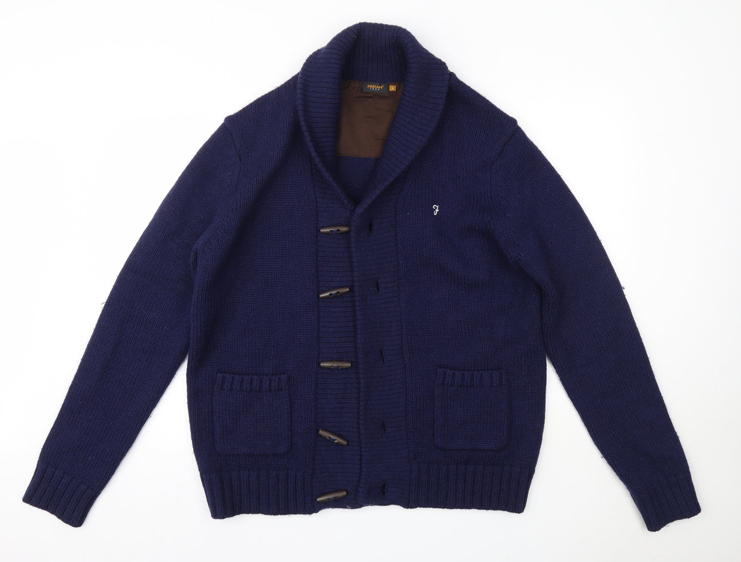 Farah Mens Blue Roll Neck  Wool Cardigan Jumper Size L