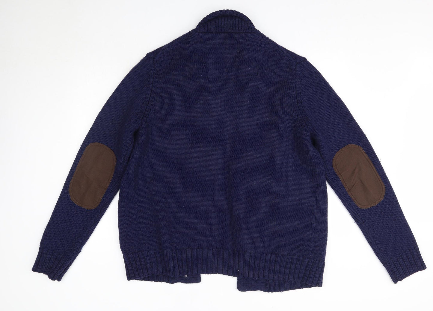 Farah Mens Blue Roll Neck  Wool Cardigan Jumper Size L