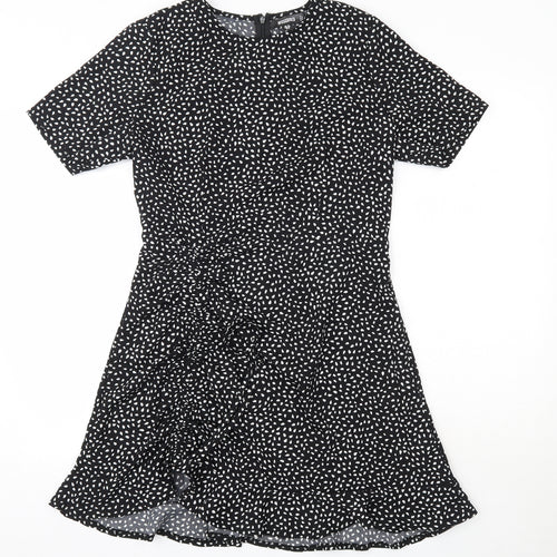 Missguided Womens Black Floral Polyester A-Line  Size 12  Round Neck
