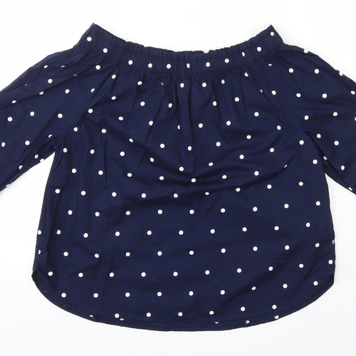 H&M Womens Blue Polka Dot 100% Cotton Basic Blouse Size 6 Off the Shoulder