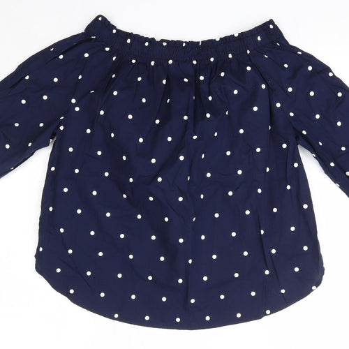 H&M Womens Blue Polka Dot 100% Cotton Basic Blouse Size 6 Off the Shoulder