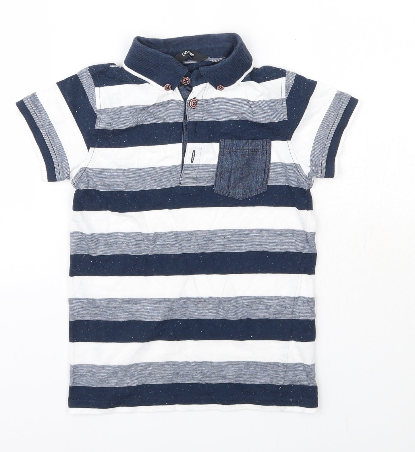 George Boys Blue Striped Cotton Basic Polo Size 5-6 Years Collared
