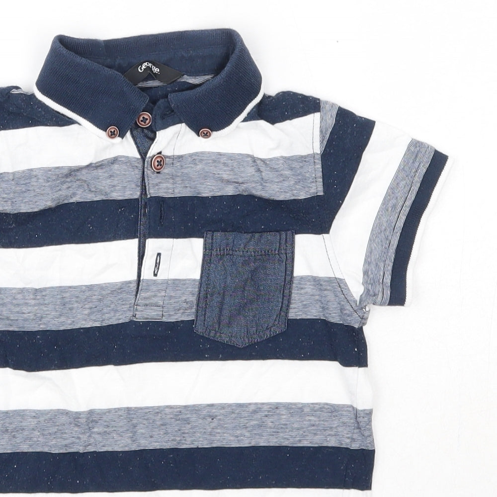 George Boys Blue Striped Cotton Basic Polo Size 5-6 Years Collared
