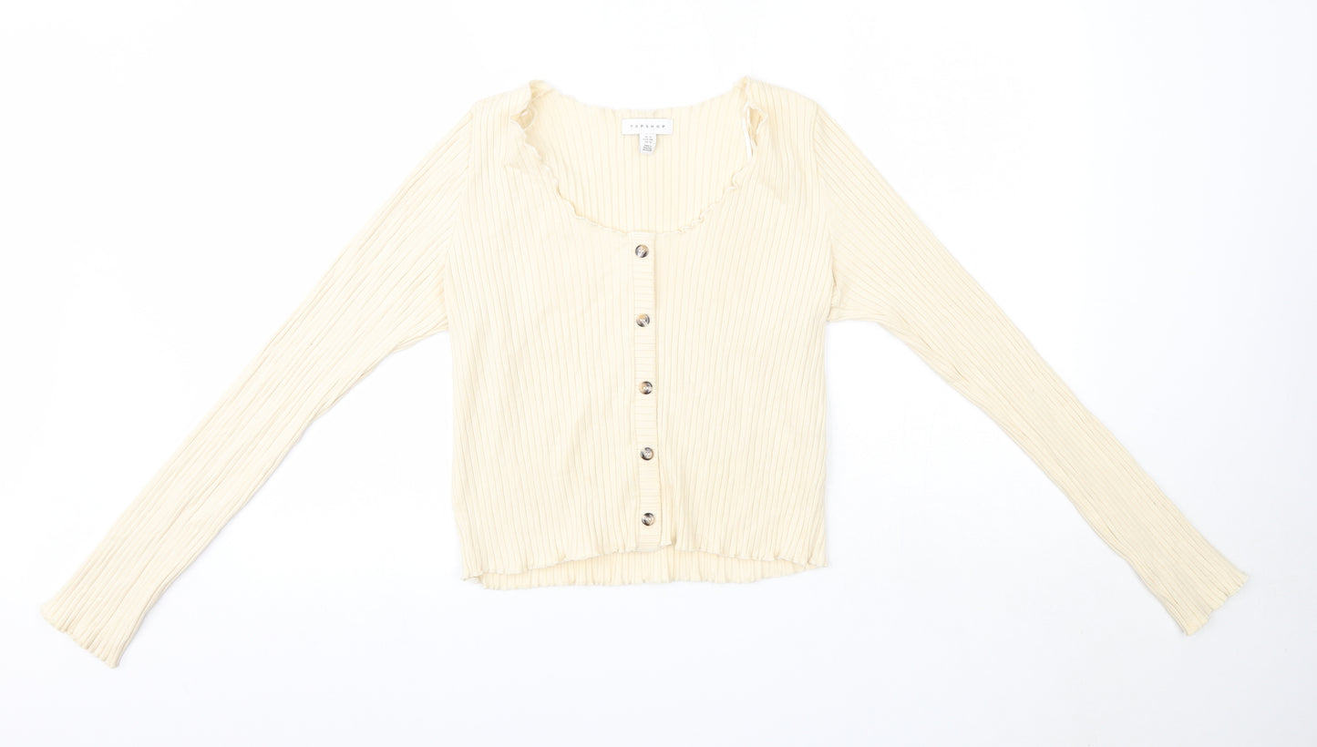 Topshop Womens Ivory  Cotton Basic Blouse Size 16 Round Neck