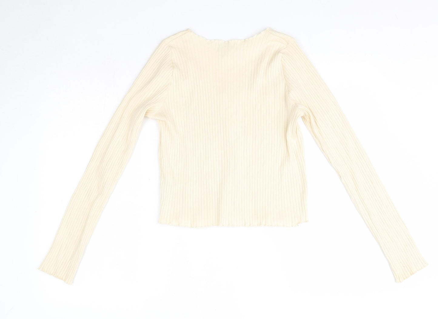 Topshop Womens Ivory  Cotton Basic Blouse Size 16 Round Neck