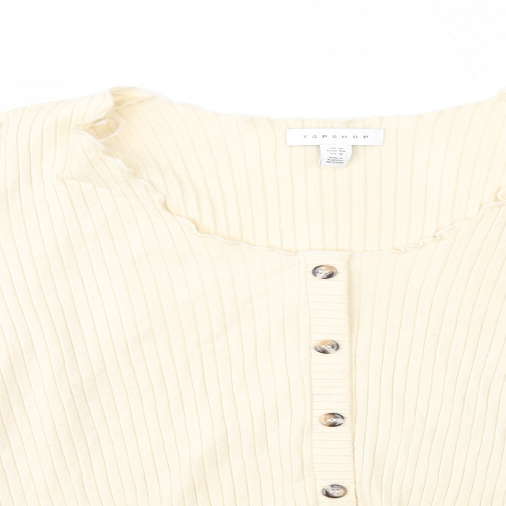 Topshop Womens Ivory  Cotton Basic Blouse Size 16 Round Neck