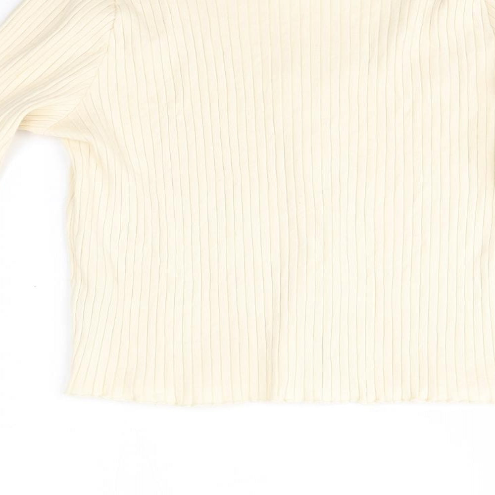 Topshop Womens Ivory  Cotton Basic Blouse Size 16 Round Neck