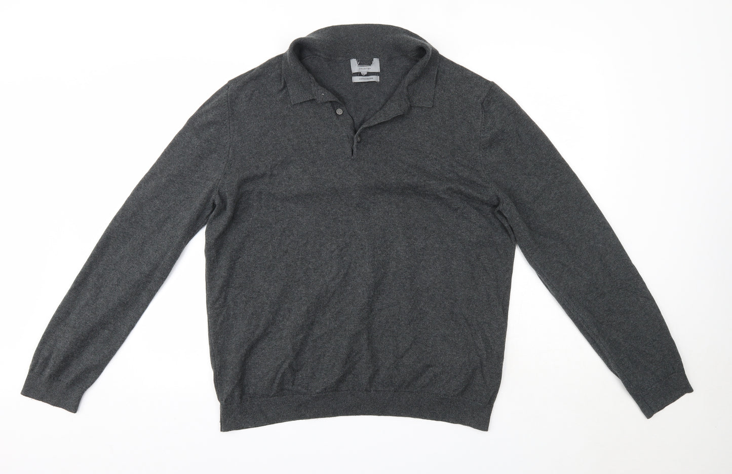 M&S Mens Grey Collared  Cotton Pullover Jumper Size 2XL