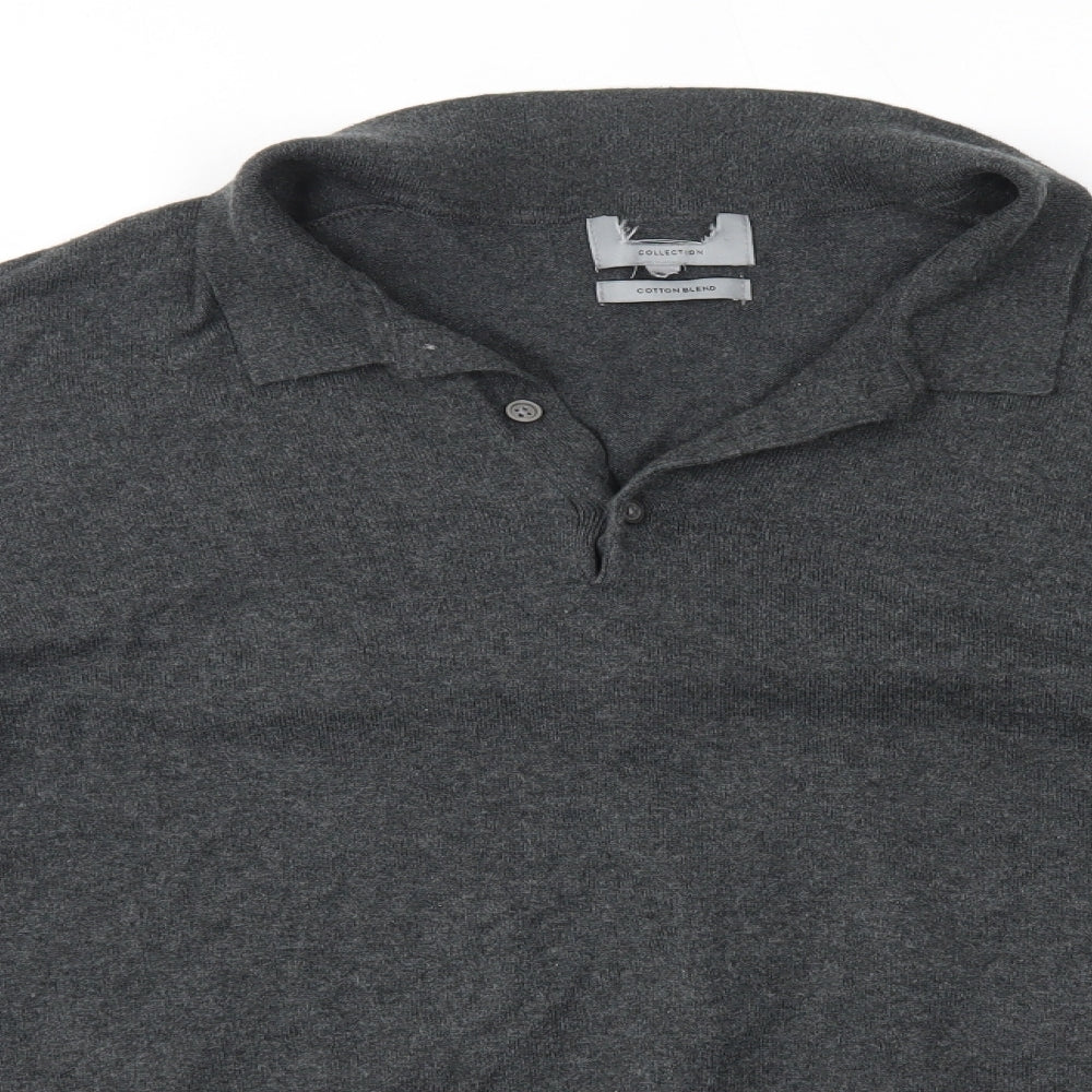 M&S Mens Grey Collared  Cotton Pullover Jumper Size 2XL