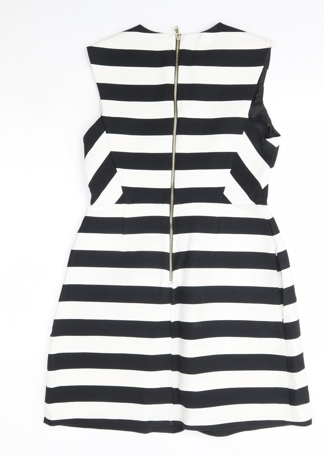 Miss Selfridge Womens Multicoloured Striped Cotton A-Line  Size 12  Round Neck