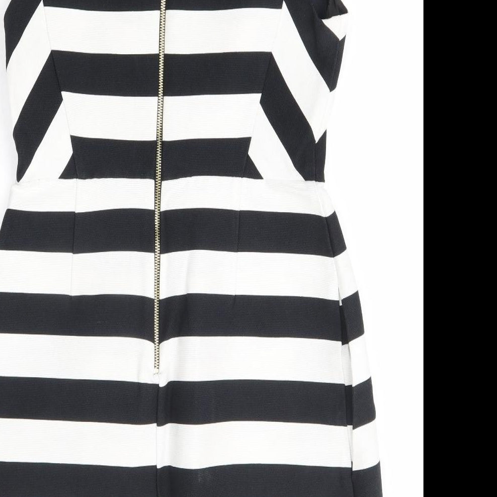 Miss Selfridge Womens Multicoloured Striped Cotton A-Line  Size 12  Round Neck