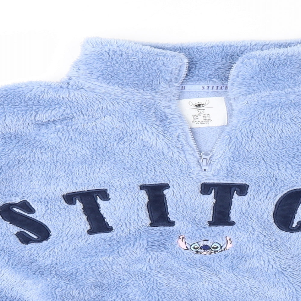 Primark Womens Blue Solid Polyester Top Pyjama Top Size L   - Lilo & Stitch