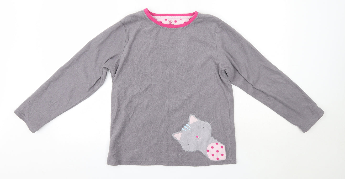 YD Girls Grey Solid Polyester Top Pyjama Top Size 11-12 Years   - Cats
