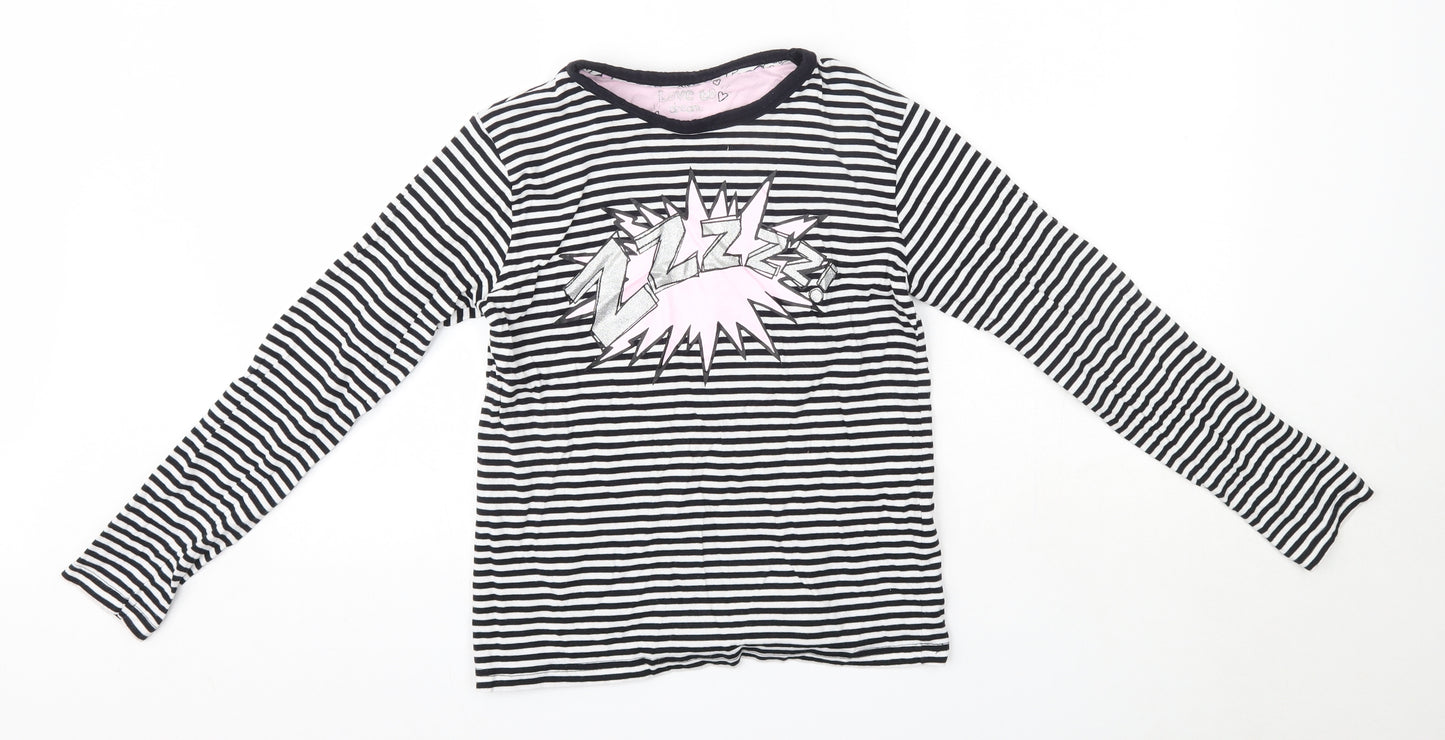 Matalan Girls Black Striped 100% Cotton Top Pyjama Top Size 12-13 Years