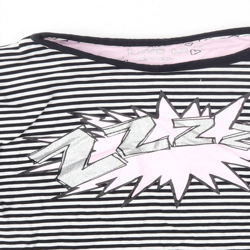 Matalan Girls Black Striped 100% Cotton Top Pyjama Top Size 12-13 Years