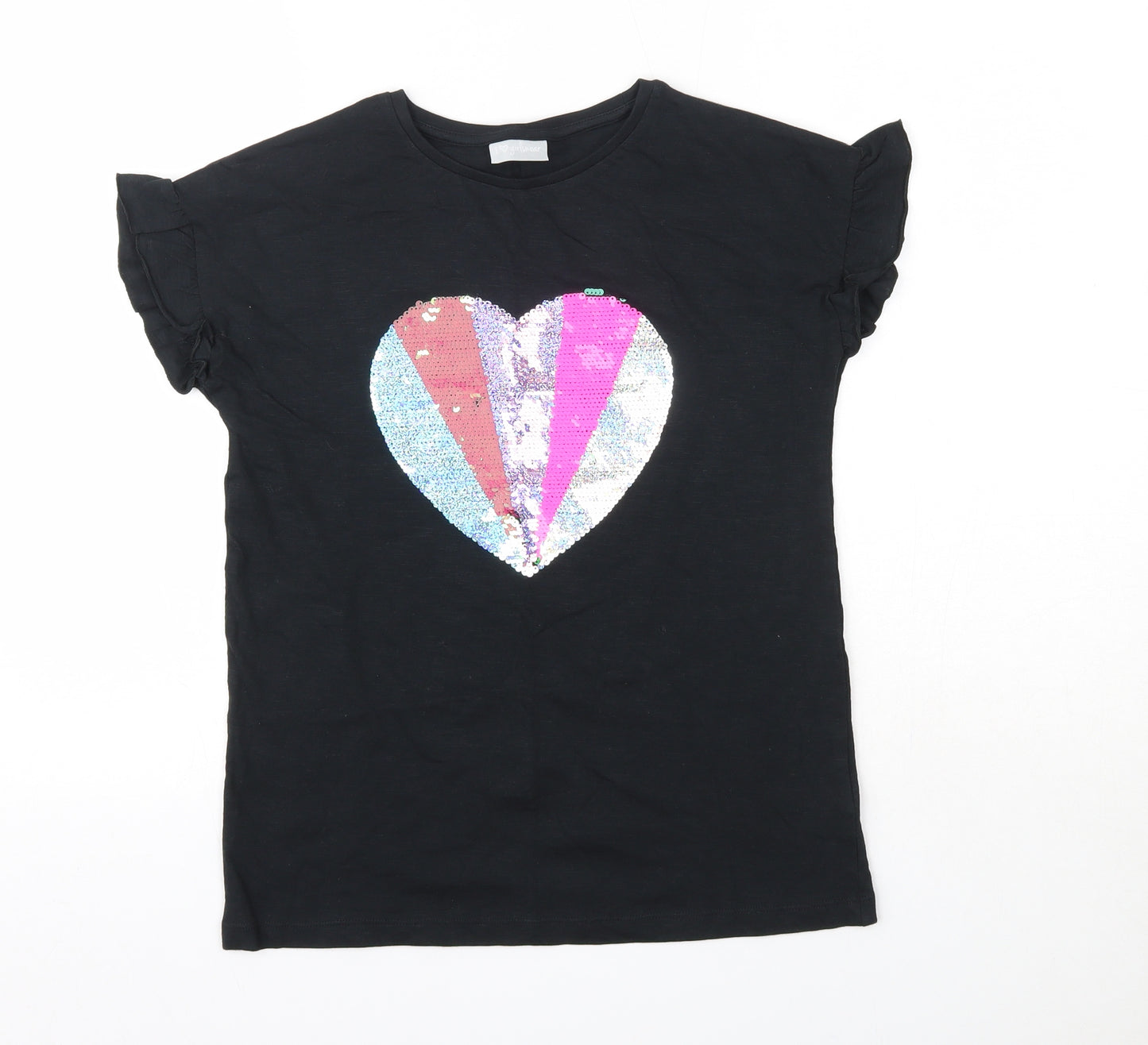 Matalan Girls Black  100% Cotton Basic T-Shirt Size 13 Years Round Neck