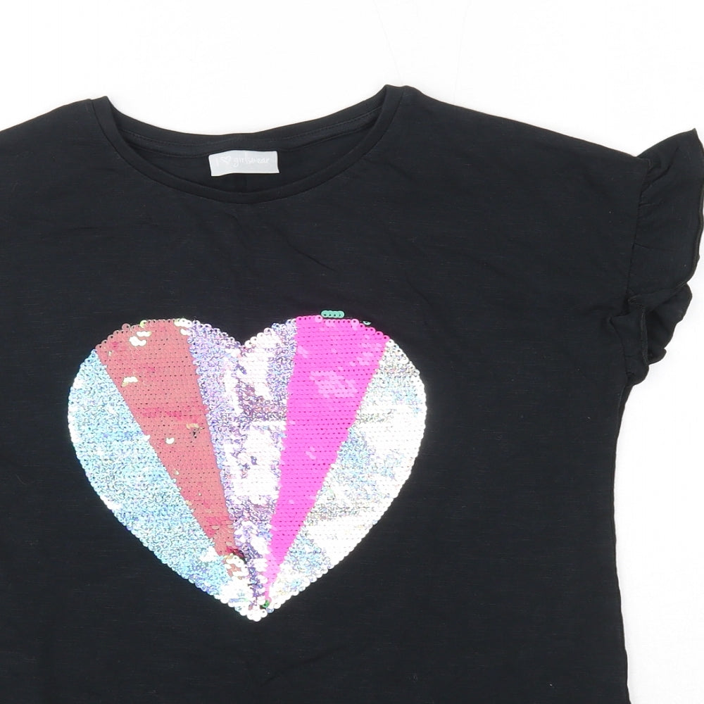 Matalan Girls Black  100% Cotton Basic T-Shirt Size 13 Years Round Neck