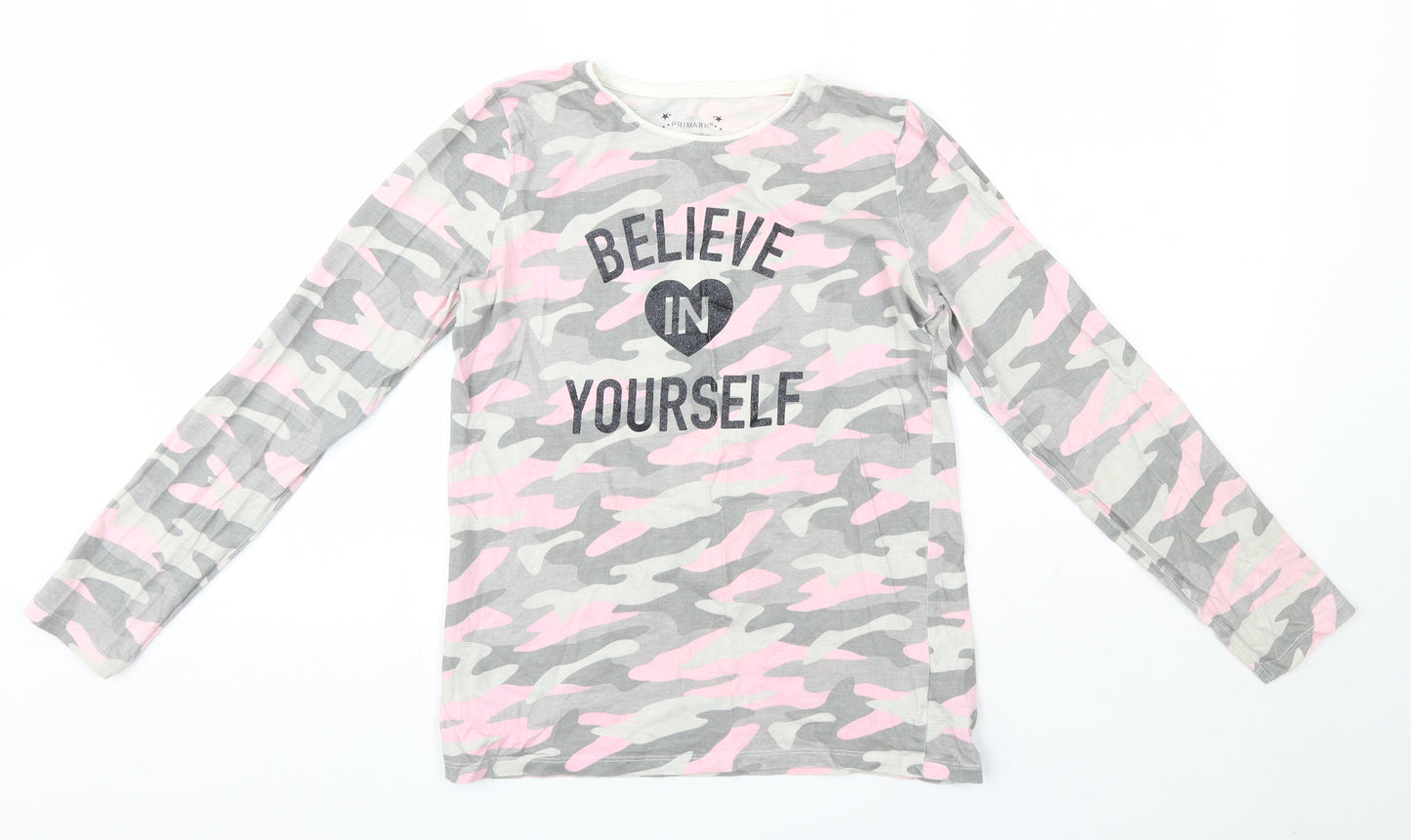 Primark Girls Multicoloured Camouflage 100% Cotton Basic Blouse Size 12-13 Years Round Neck