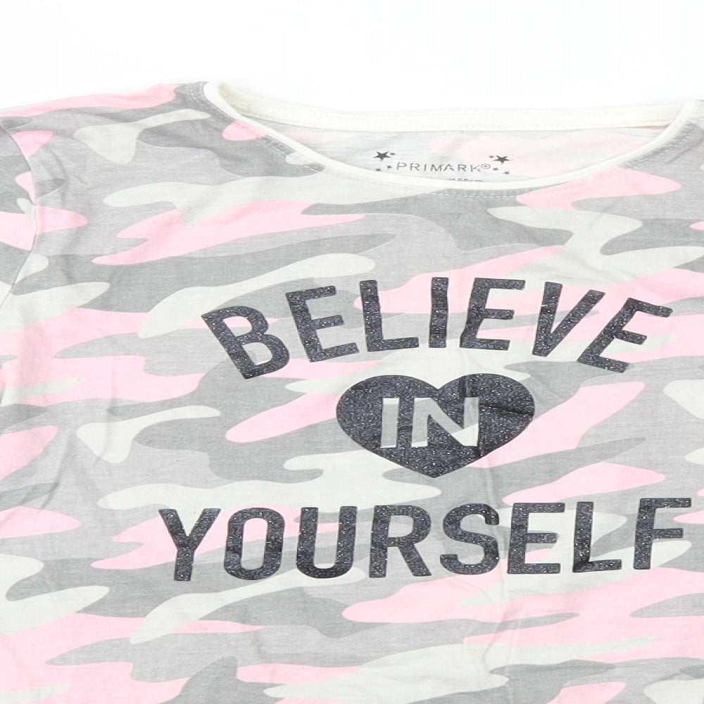Primark Girls Multicoloured Camouflage 100% Cotton Basic Blouse Size 12-13 Years Round Neck
