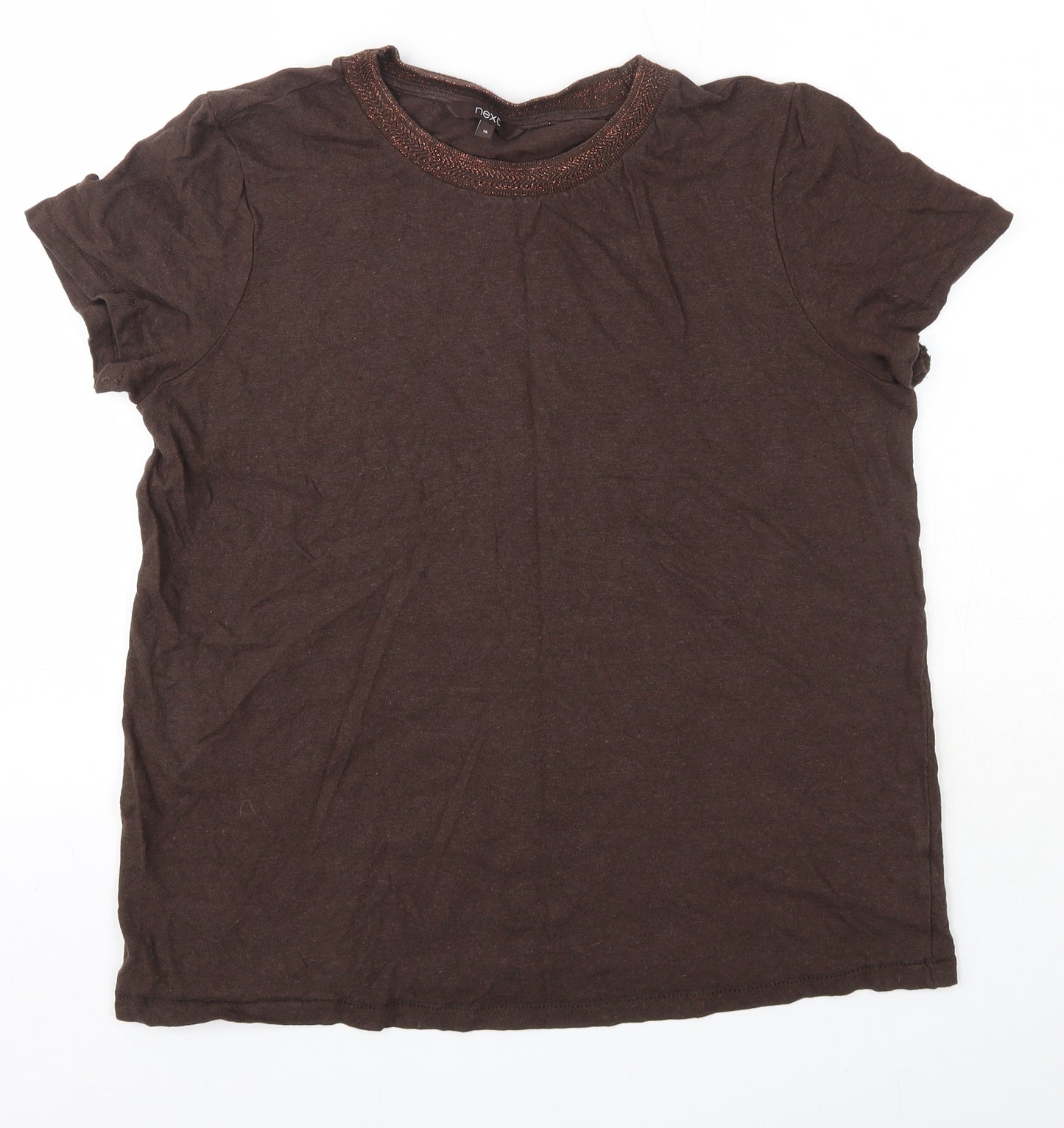 NEXT Womens Brown  Cotton Basic Blouse Size 16 Round Neck