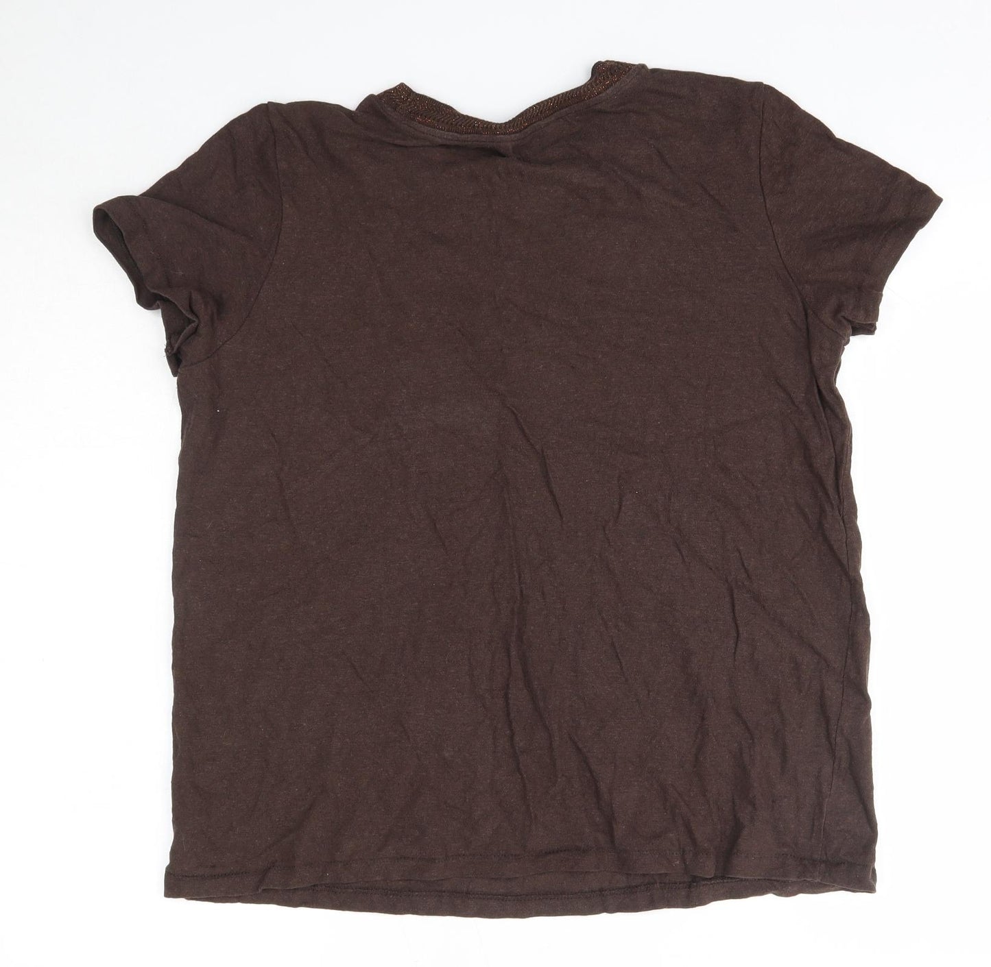 NEXT Womens Brown  Cotton Basic Blouse Size 16 Round Neck