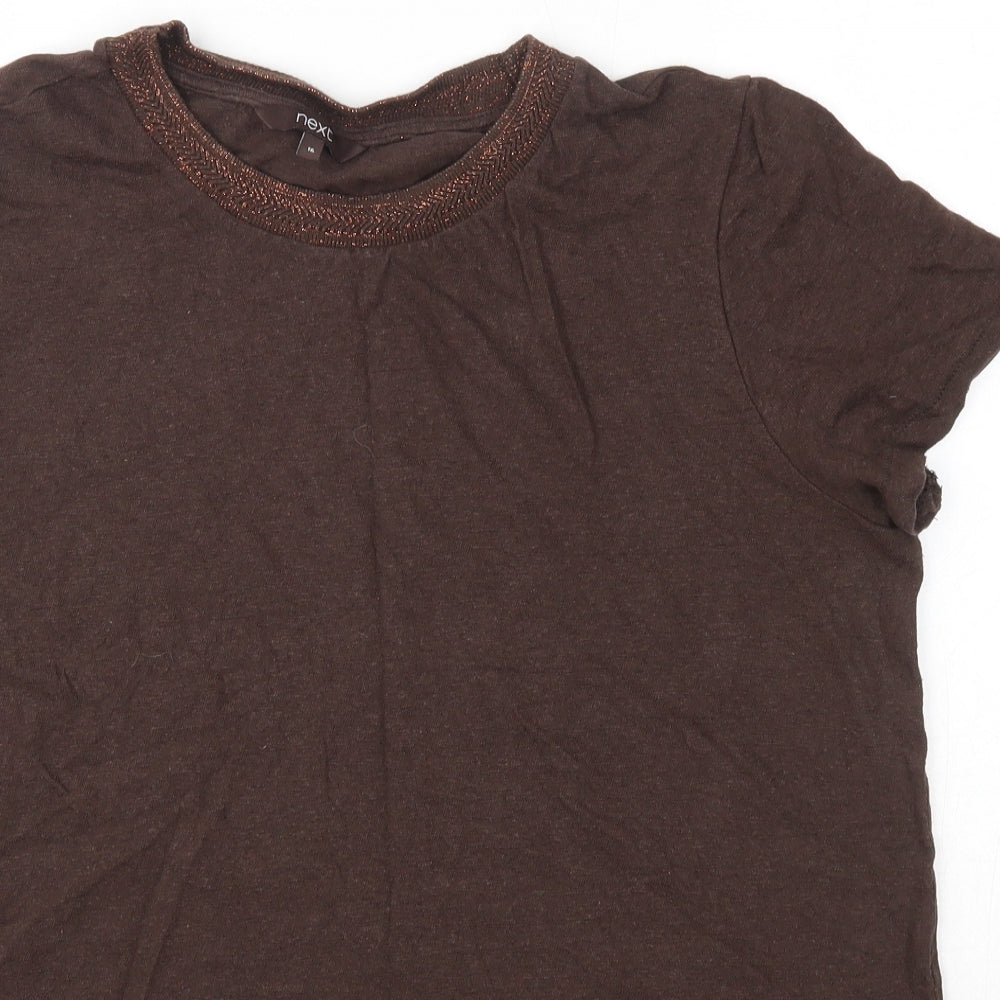 NEXT Womens Brown  Cotton Basic Blouse Size 16 Round Neck