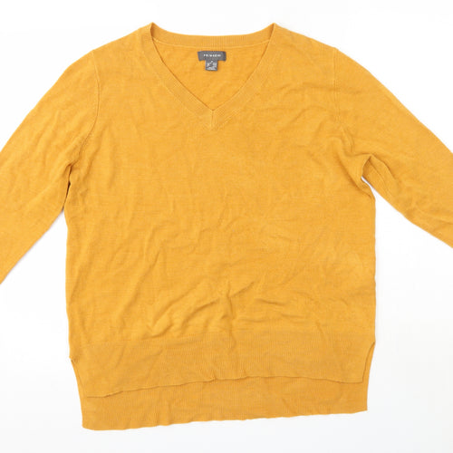 Primark Womens Yellow V-Neck  Acrylic Pullover Jumper Size M
