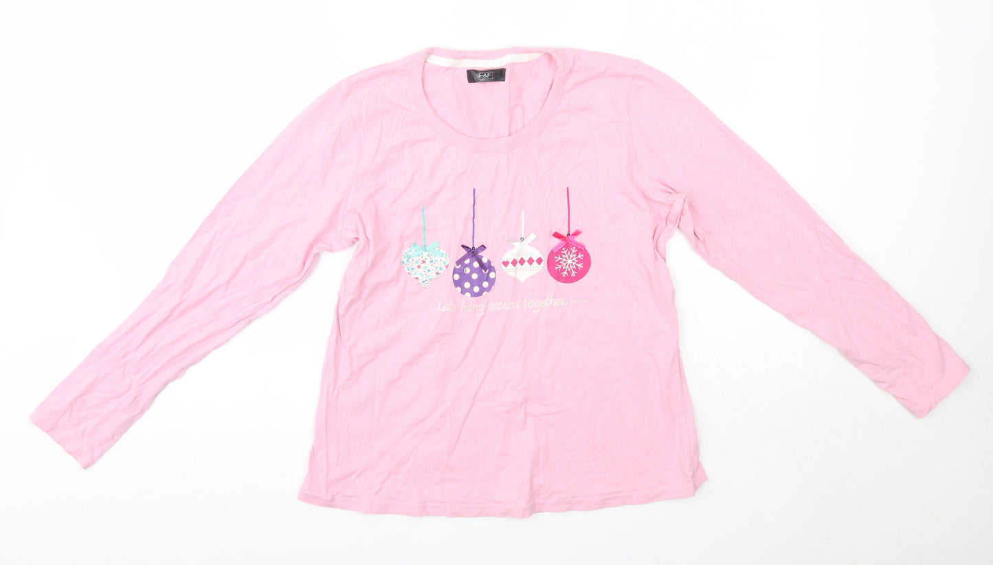 F&F Womens Pink Solid 100% Cotton Top Pyjama Top Size 12   - Christmas