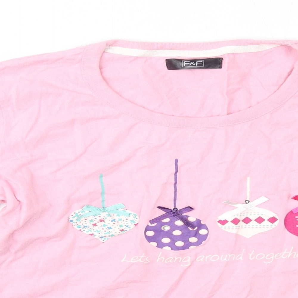 F&F Womens Pink Solid 100% Cotton Top Pyjama Top Size 12   - Christmas