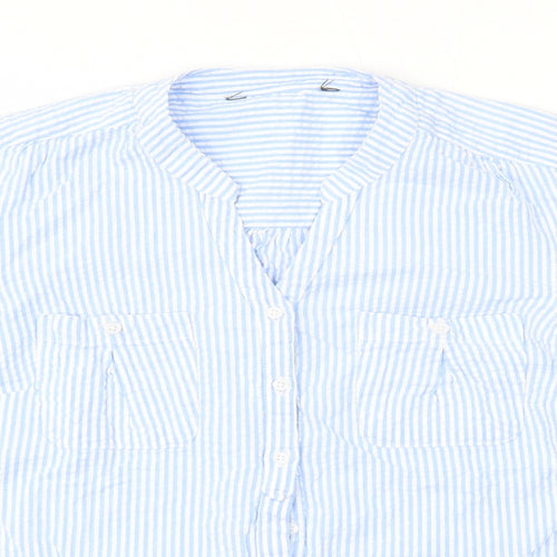 Preworn Womens Blue Striped 100% Cotton Basic Button-Up Size 10 Collared