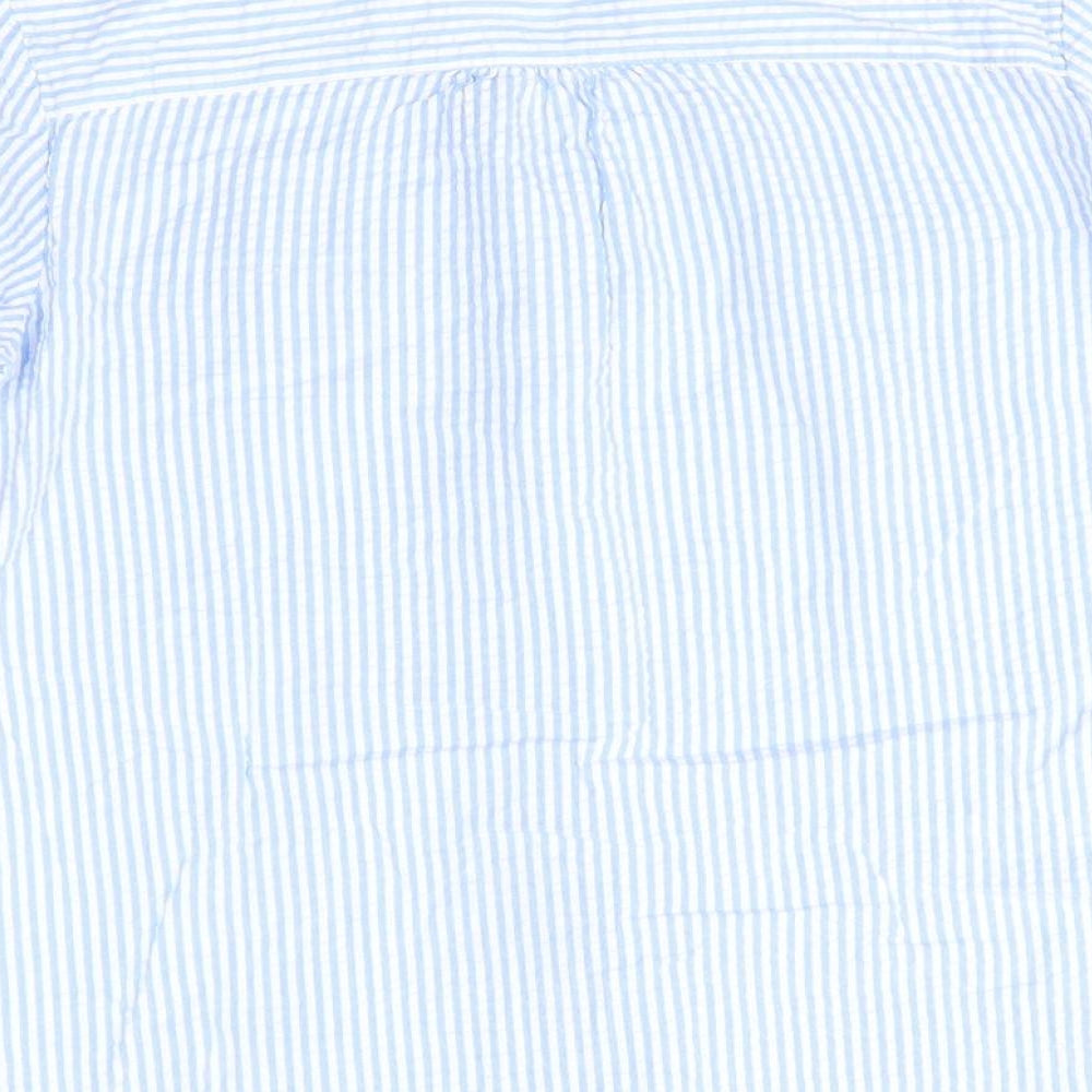 Preworn Womens Blue Striped 100% Cotton Basic Button-Up Size 10 Collared