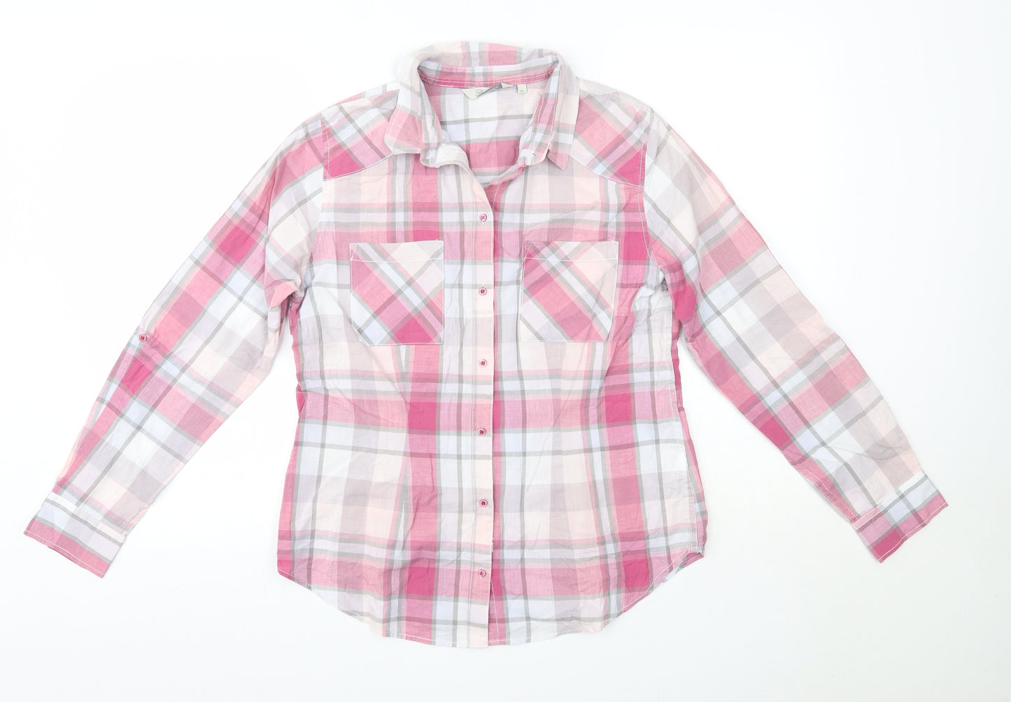 Peacocks Womens Pink Check 100% Cotton Basic Button-Up Size 12 Collared