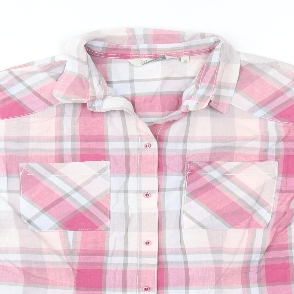 Peacocks Womens Pink Check 100% Cotton Basic Button-Up Size 12 Collared