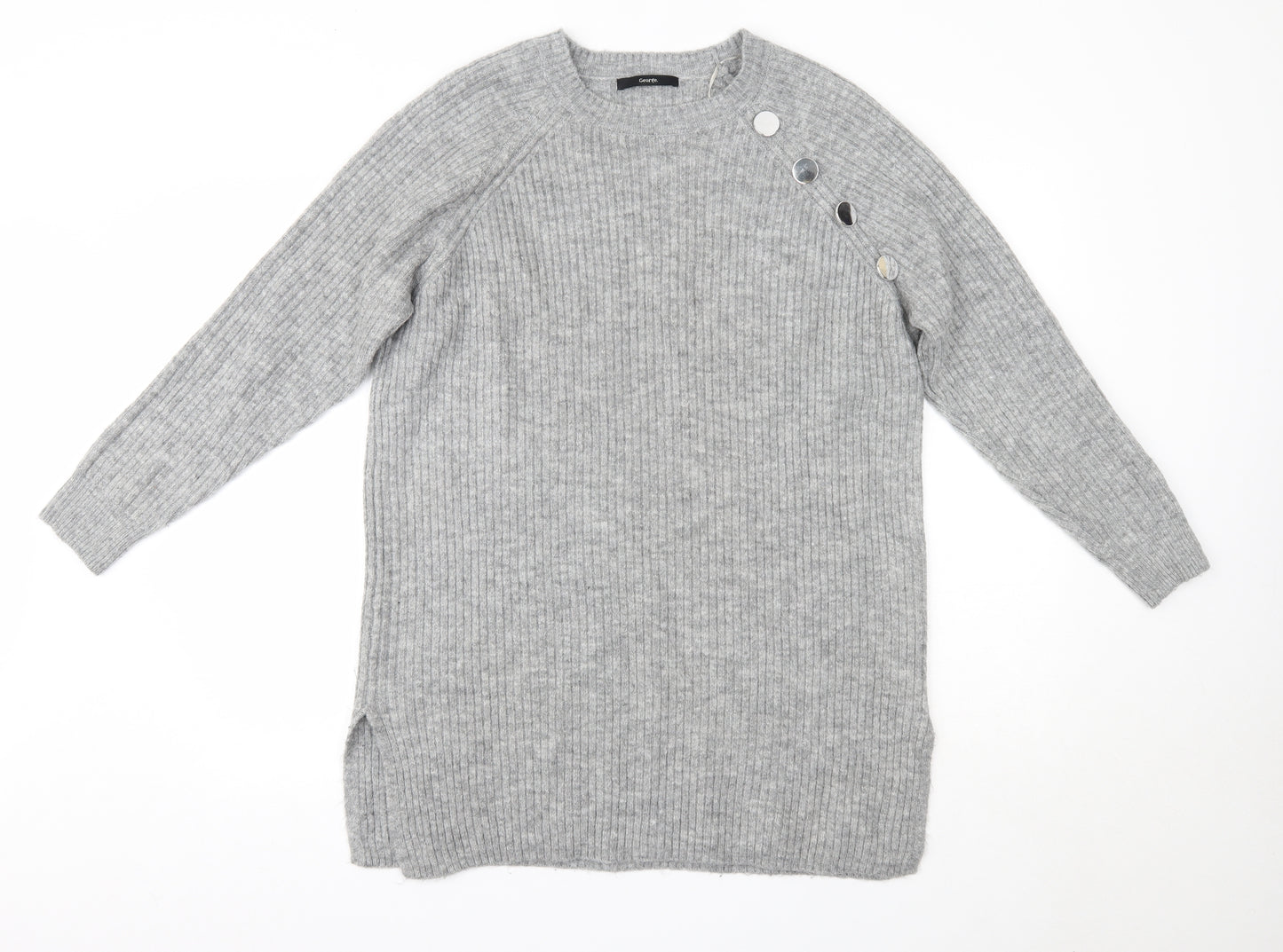 George Womens Grey Round Neck  Acrylic Pullover Jumper Size M