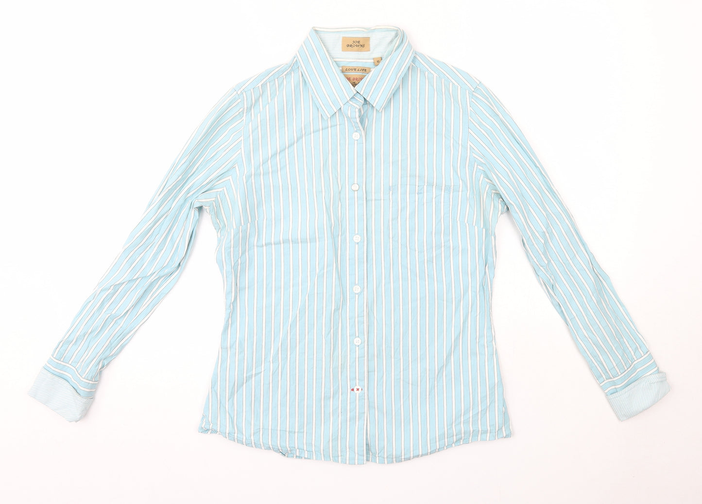 Joe Browns Womens Blue Striped 100% Cotton Basic Button-Up Size 10 Collared