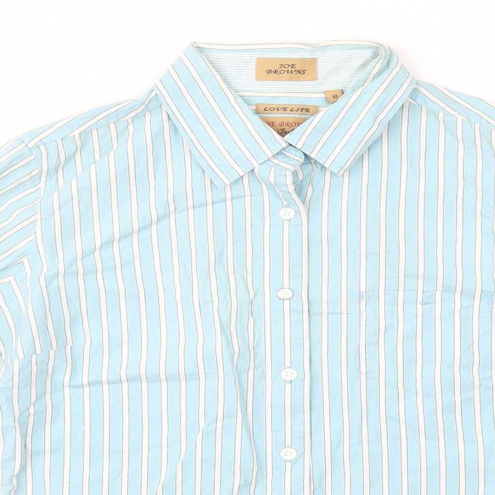 Joe Browns Womens Blue Striped 100% Cotton Basic Button-Up Size 10 Collared