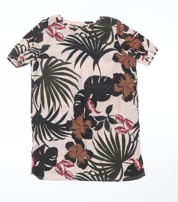 River Island Womens Multicoloured Floral Polyester T-Shirt Dress  Size 8  Round Neck
