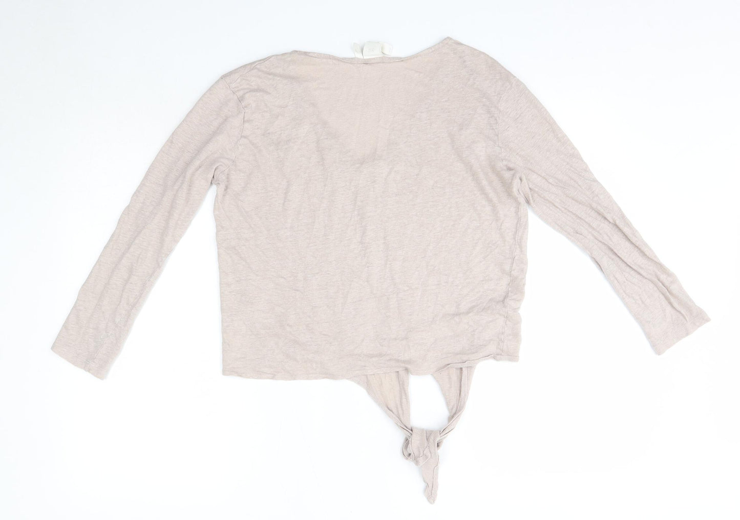 H&M Womens Beige  Linen Basic Blouse Size M V-Neck
