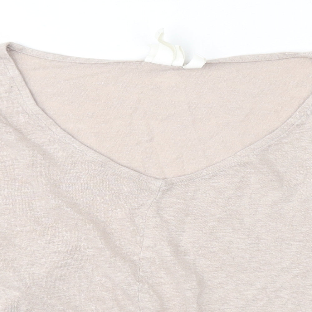 H&M Womens Beige  Linen Basic Blouse Size M V-Neck