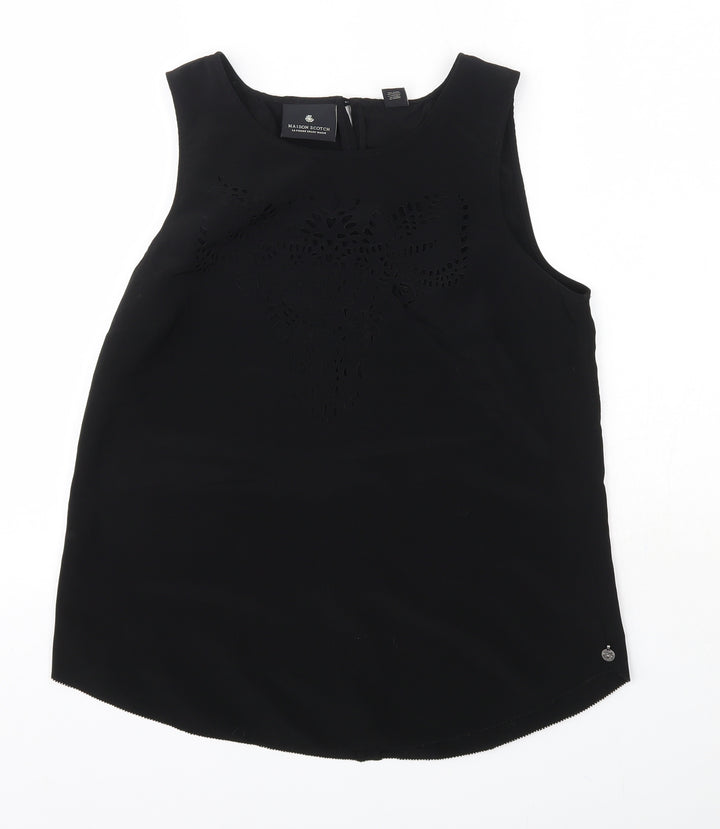 Maison Scotch Womens Black  Polyester Basic Blouse Size M Round Neck