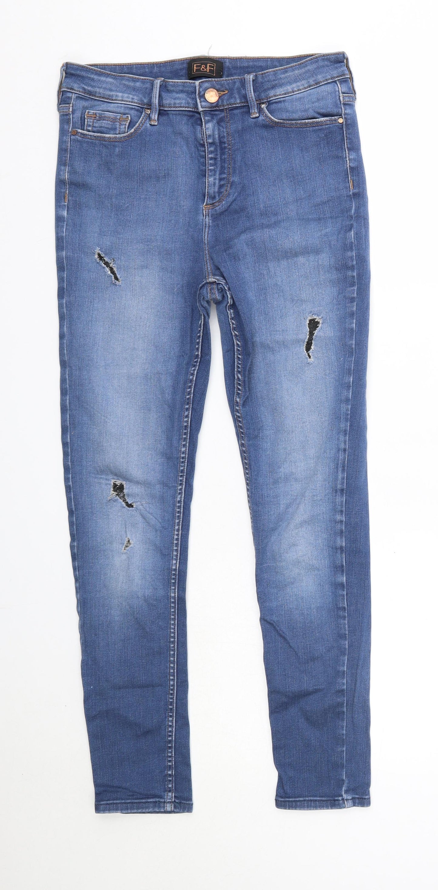 F&F Womens Blue  Cotton Skinny Jeans Size 10 L26 in Regular  - Short