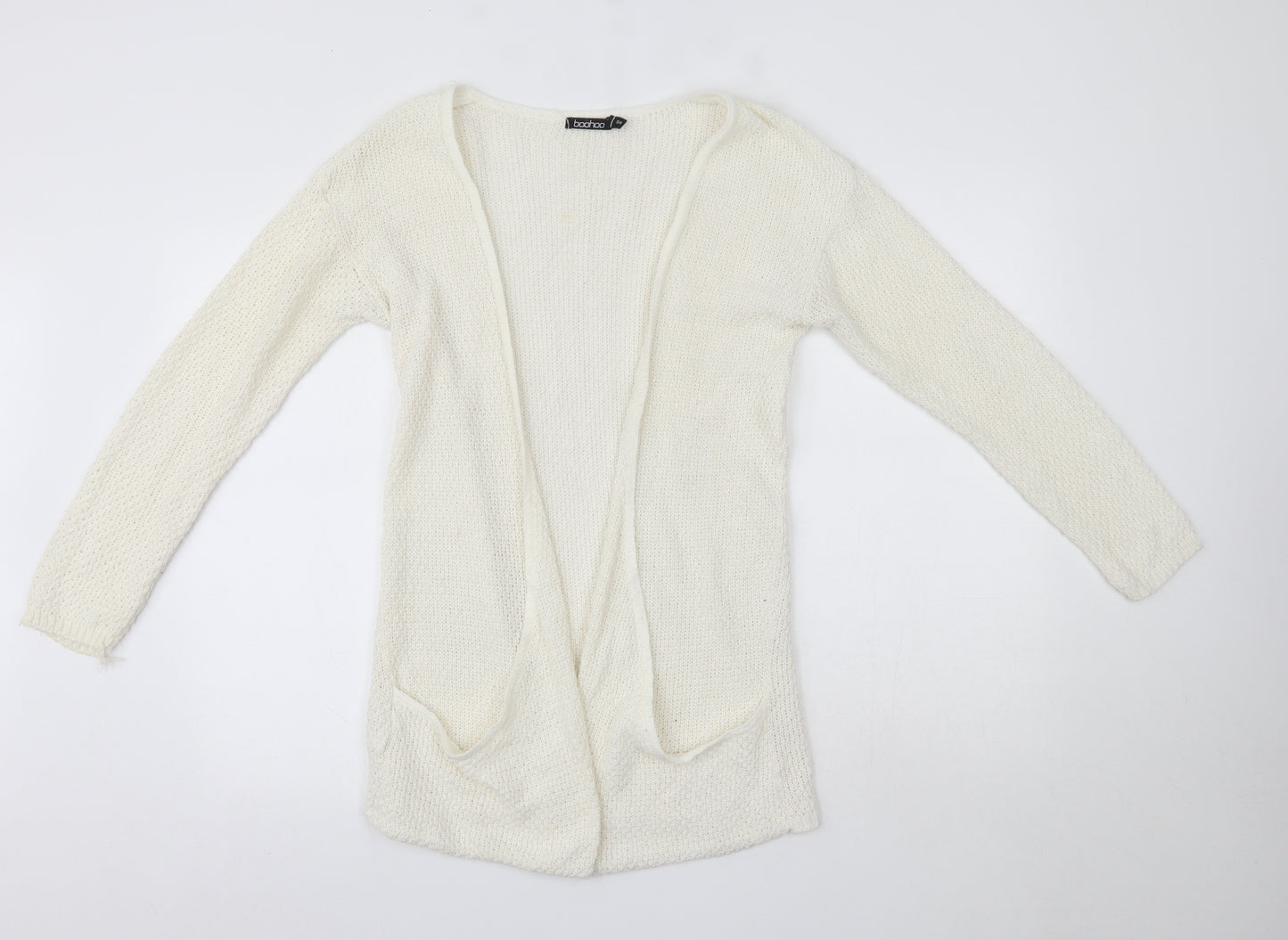 Boohoo Womens White V-Neck  Acrylic Cardigan Jumper Size S